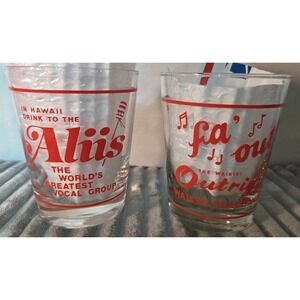 2 Vtg Hawaii Waikiki Outrigger Hotel Aliis Trim Records Glass Whiskey Barware